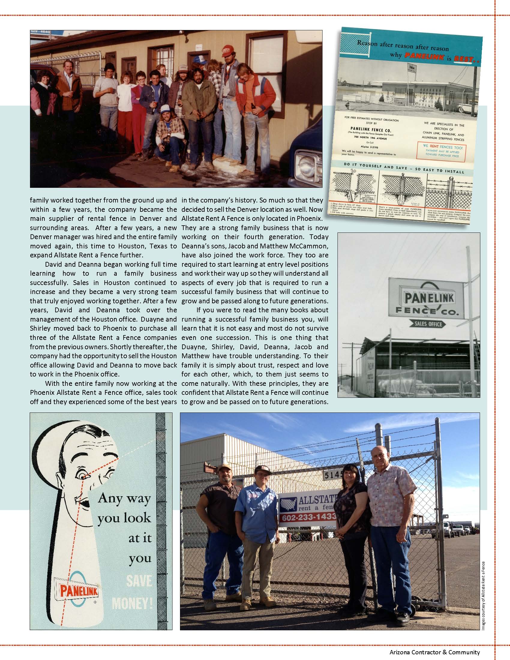 Magazine spread showing company history and photos